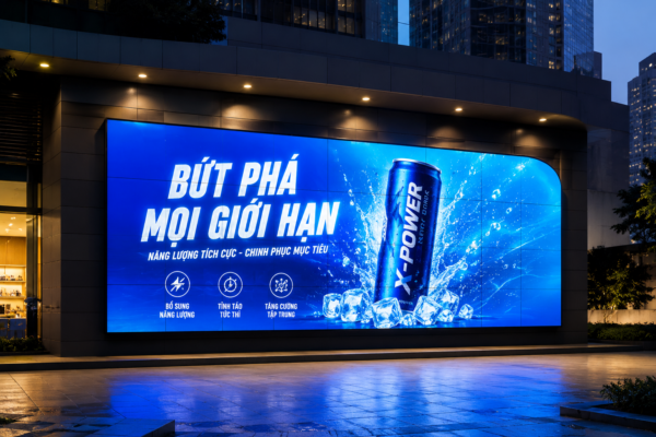 Màn hình LED ghép ngoài trời với độ sáng cao, hiển thị quảng cáo sống động tại trung tâm thương mại và khu đô thị. Giải pháp màn hình LED quảng cáo giúp doanh nghiệp tăng nhận diện thương hiệu, thu hút khách hàng và truyền tải nội dung hiệu quả cả ngày lẫn đêm.
